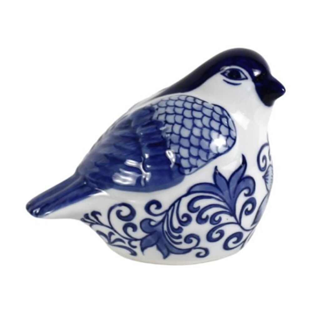 Bronrob 14cm Ceramic Blue/White Floral Print Garden Songbird Farmhouse Decor