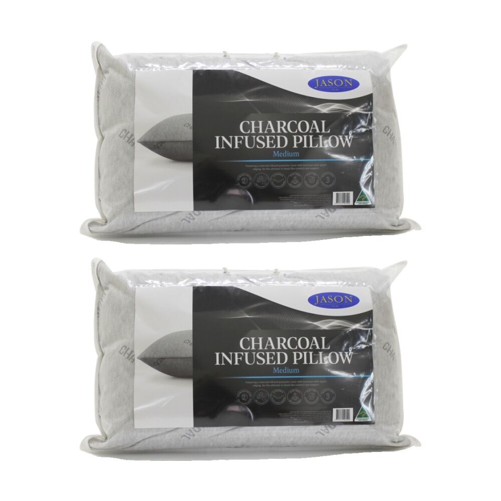 Jason Charcoal Infused Medium Support Pillow w/ Satin Piped Edging Standard (2 Pack)