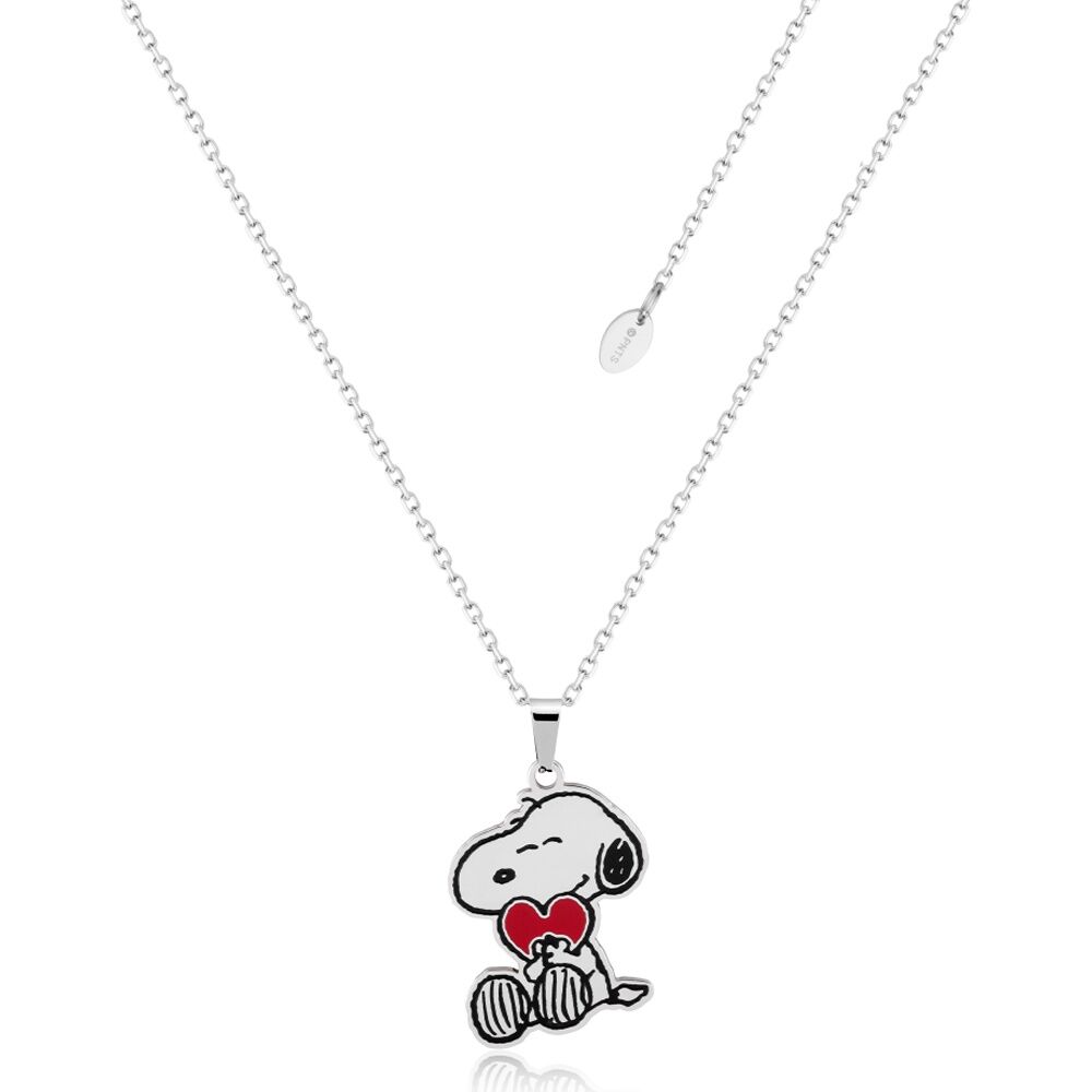 Couture Kingdom Peanuts Snoopy Heart Necklace - Hypoallergenic Stainless Steel - 40cm Chain Plus 7cm Extension - 20mm Pendant - Silver Finish -
