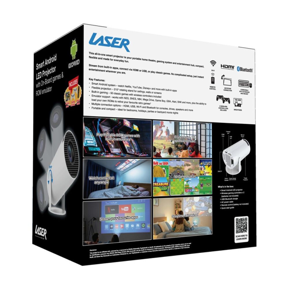 Laser Portable Smart Projector With Games & Two Controllers White (3 Pieces) — image 6