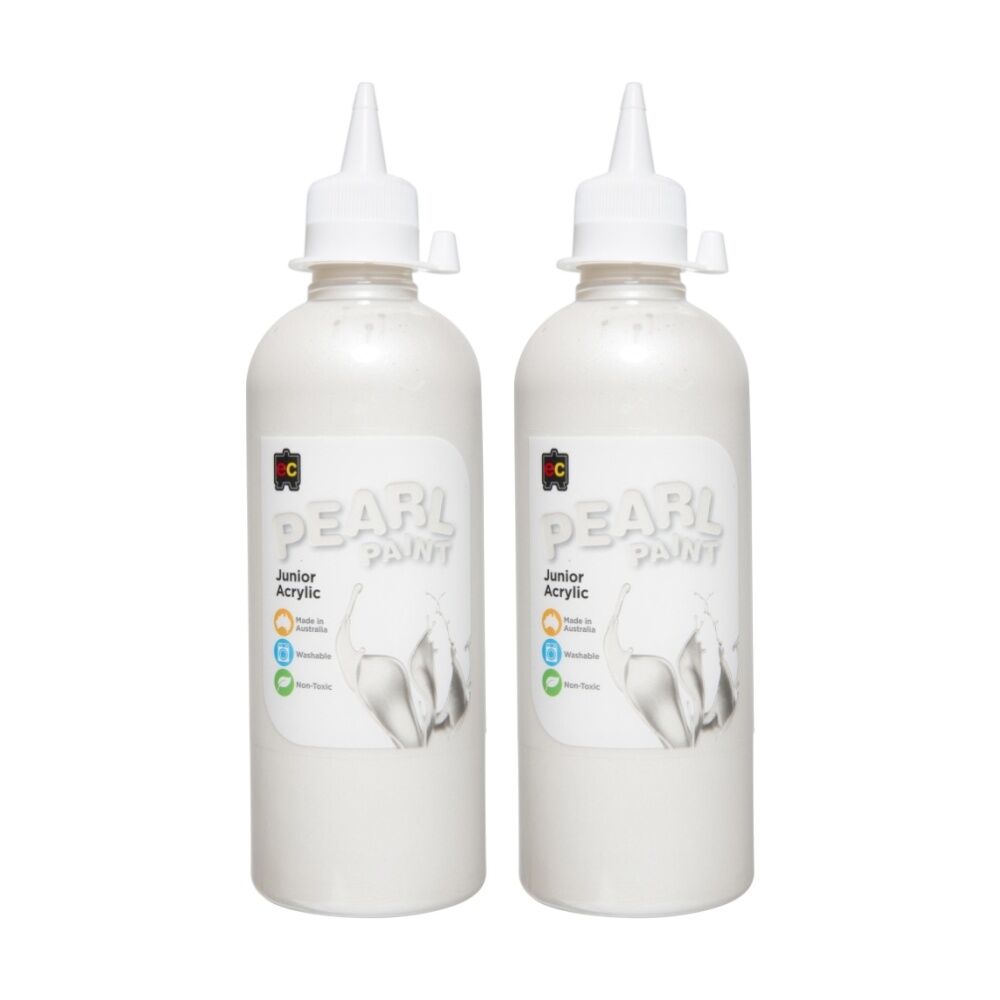Educational Colours Pearl Paint Junior Student Acrylic White 500ml (2 Pack)