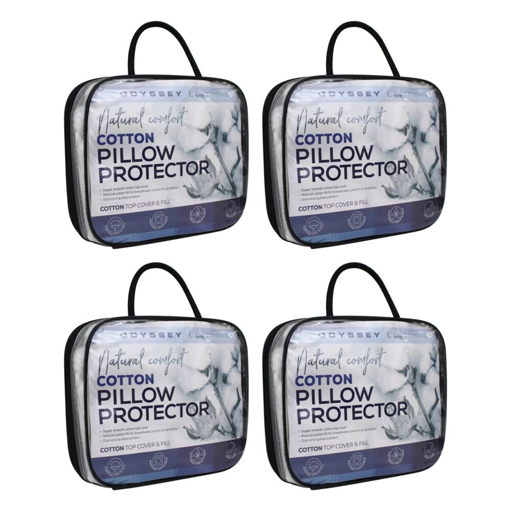 Odyssey Living Cotton Quilted Pillow Protector Pillowcase 50cm x 75cm White (4 Pack)
