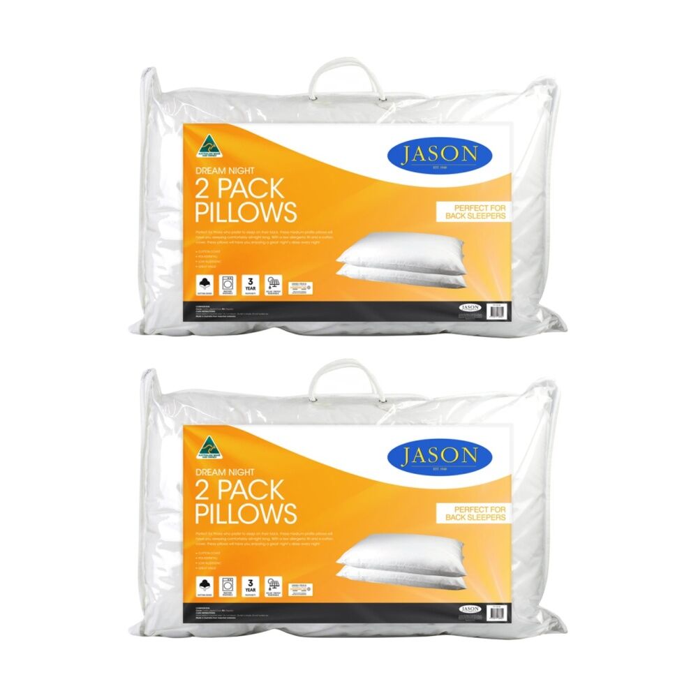 Jason 2pc Jason Dream Night Pillow Medium Profile For Back Sleepers 45x73 cm (2 Pack)