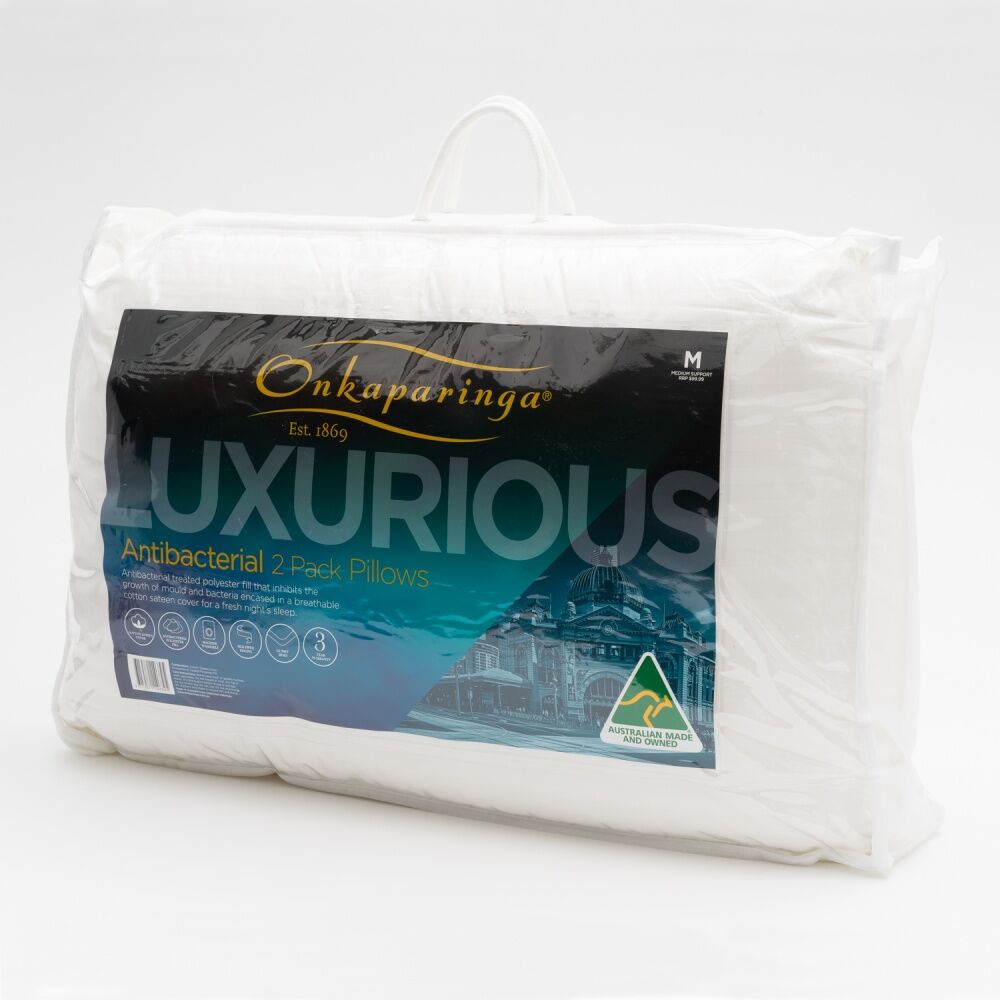 Onkaparinga 2pc Onkaparinga Luxury Antibacterial Pillows Cotton Sateen Cover Breathable (2 Pack) — image 3