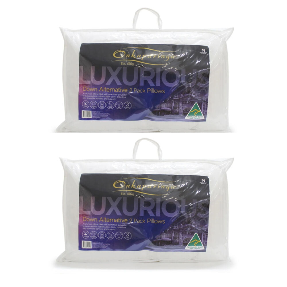 Onkaparinga 2pc Onkaparinga Down Alternative Pillows Microfibre Polyester Fill Ultra-Soft (2 Pack)