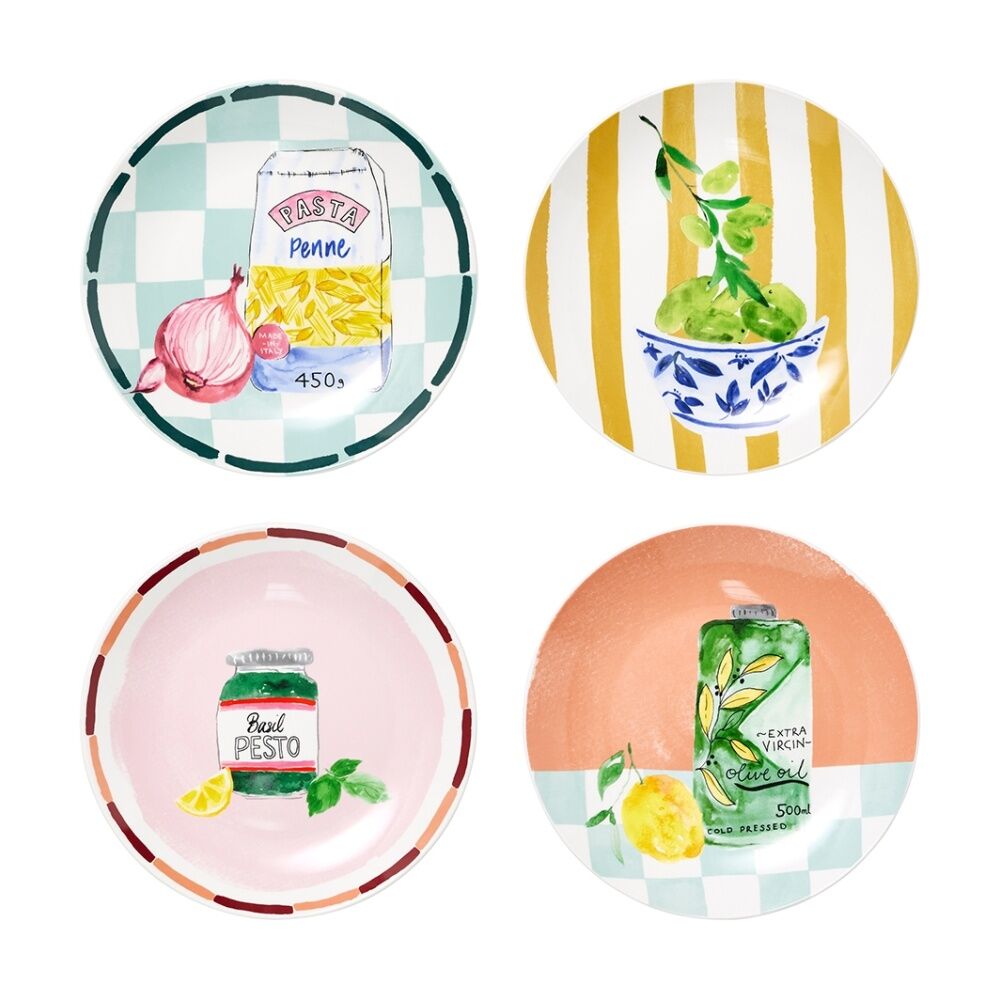 Porto Valentina Italian Inspired Illustration Side Plate Set Multicoloured (4 Pieces)