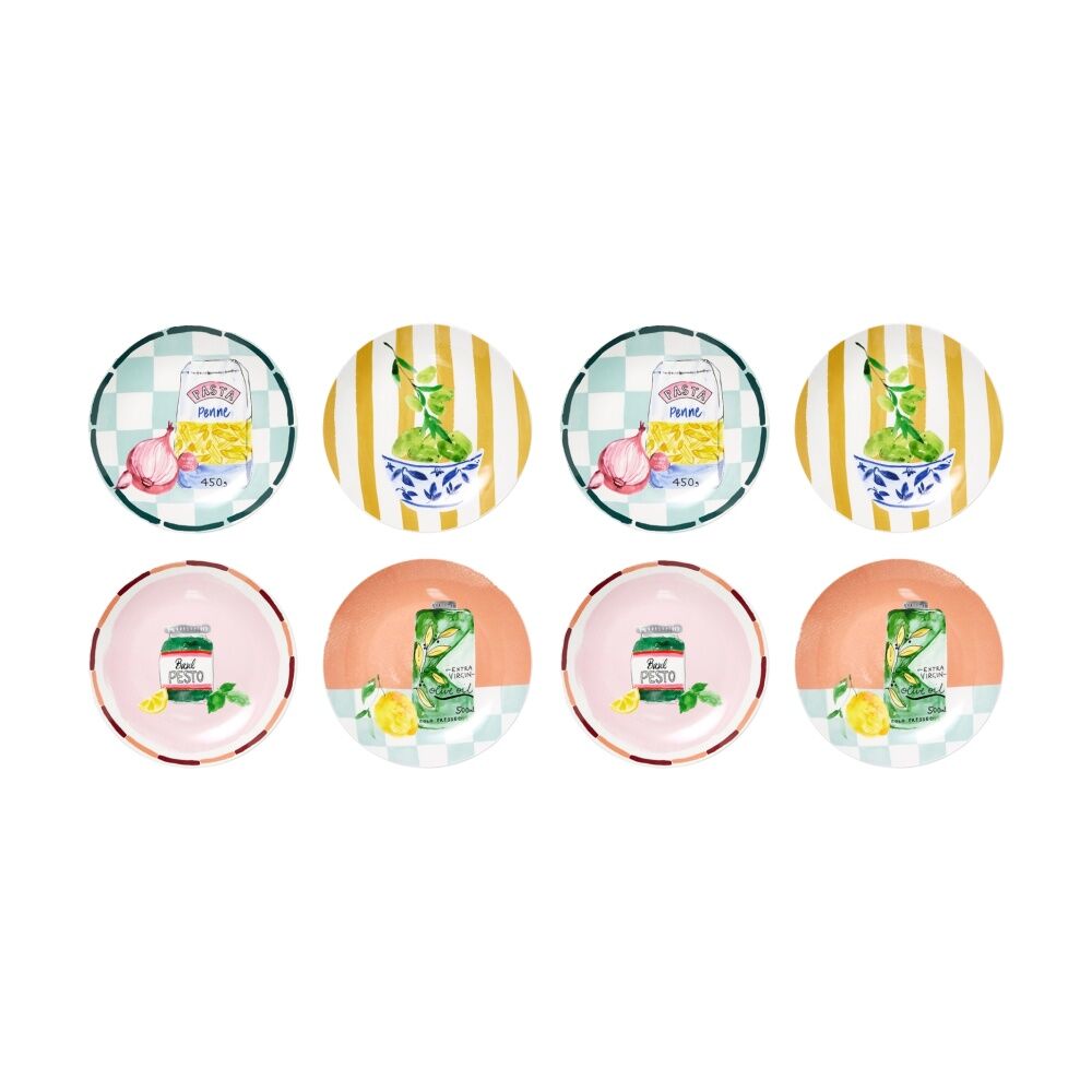 Porto 4pc Porto Valentina Italian Illustration Side Plate Set Multicoloured (2 Pack)