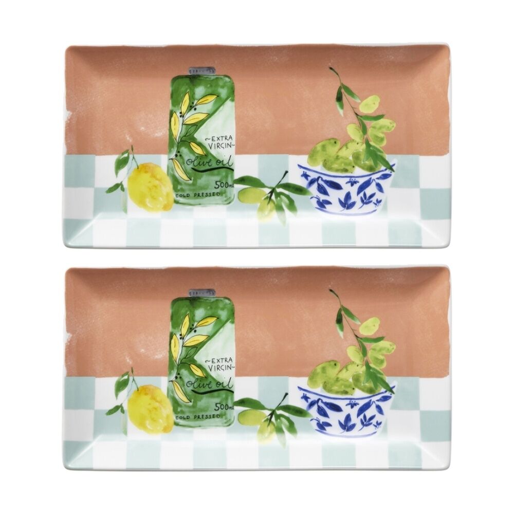 Porto Italian Food Inspired Valentina Rectangle Serving Platter 29.5x15.5cm (2 Pack)