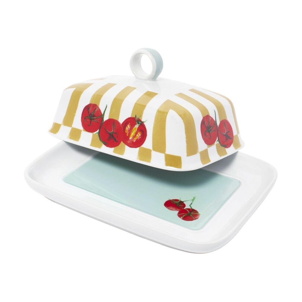 Porto 19x14.5cm Italian inspired Valentina Butter Dish w/ Tomato Illustration — image 2