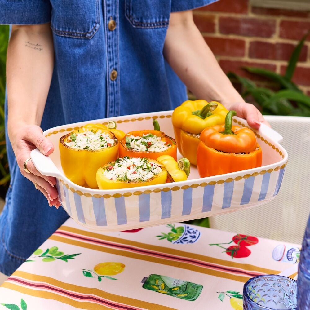 Porto Valentina Large Baker 38X27X7Cm - Rectangular Ceramic Baking Dish with Blue Stripes and Gold Rim — image 2