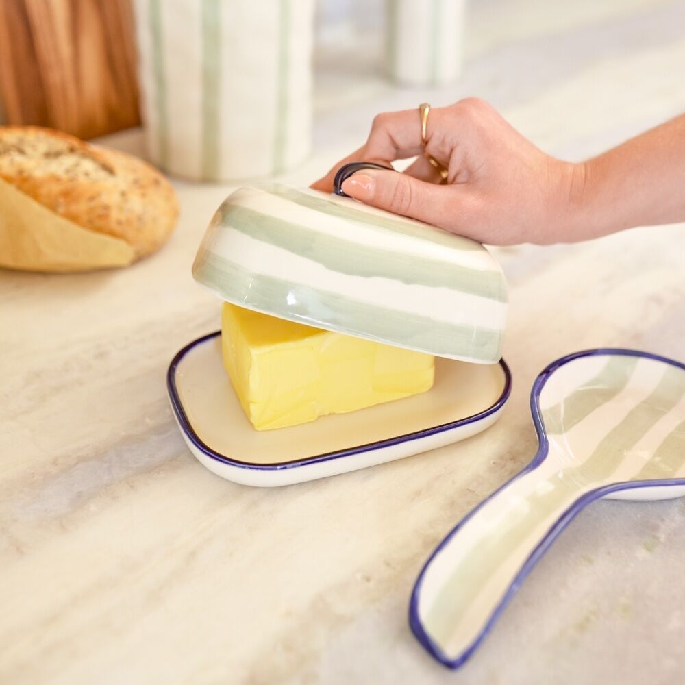 Porto Sable Kitchen Butter Dish White & Sage Green Stripe 18x12.5x10cm (2 Pack) — image 4