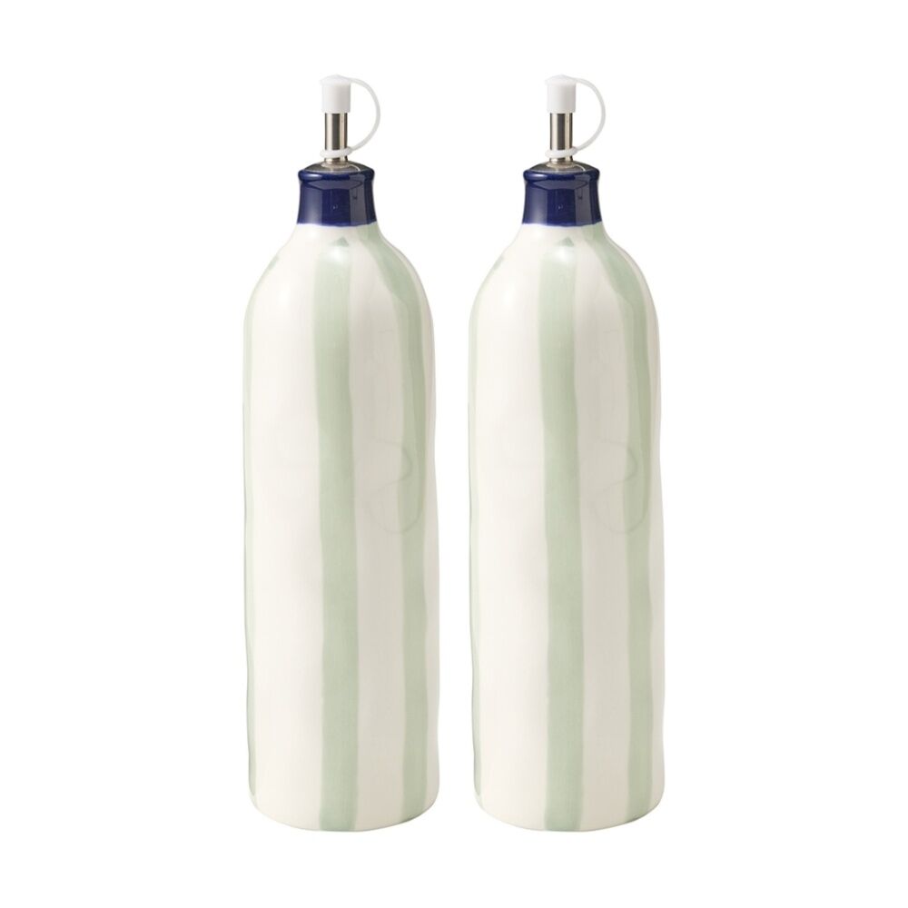Porto Sable Kitchen Oil Bottle White & Sage Green Stripe 850ml (2 Pack)