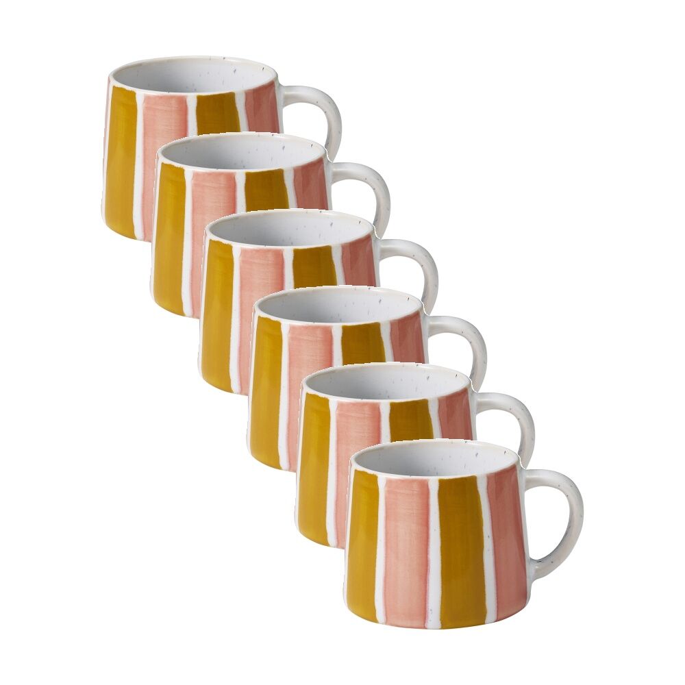 Porto Carnevale Stoneware Coffee Mug Sunset Yellow/Pink Stripe 320ml (6 Pack)