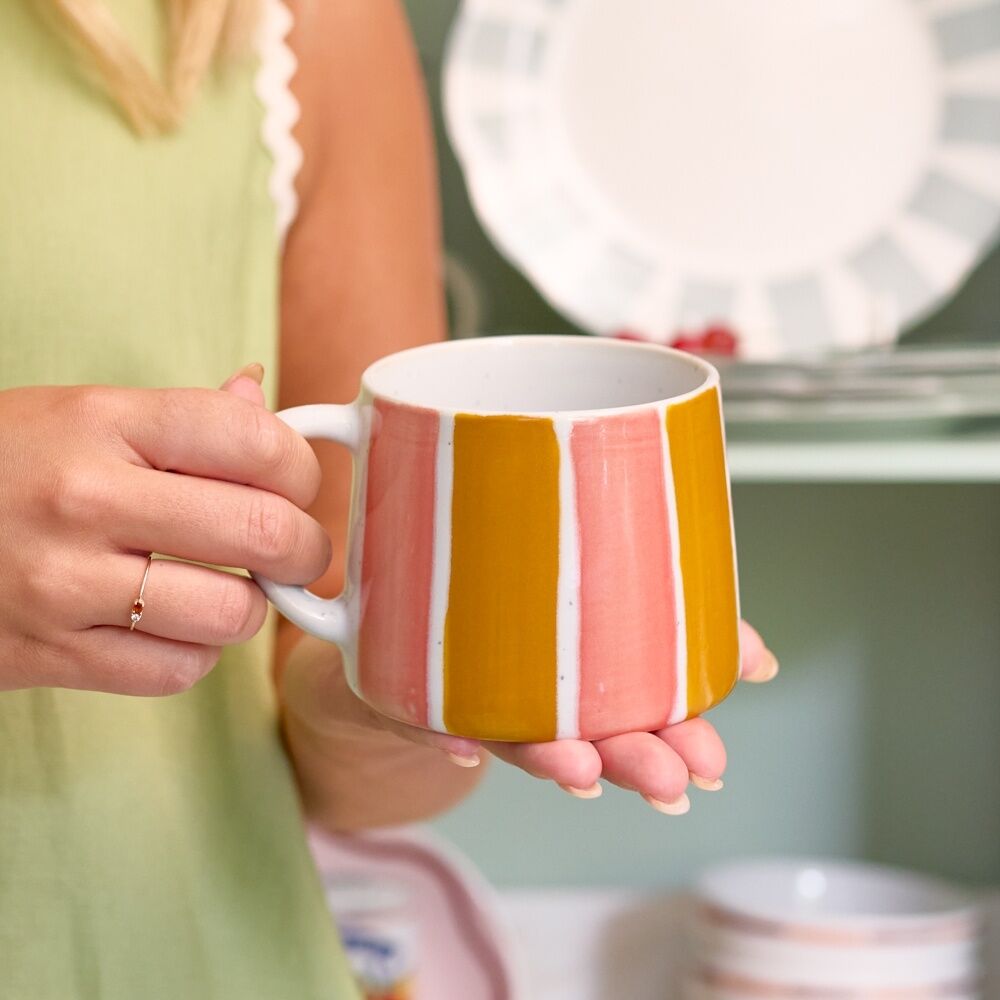Porto Carnevale Stoneware Coffee Mug Sunset Yellow/Pink Stripe 320ml (6 Pack) — image 4