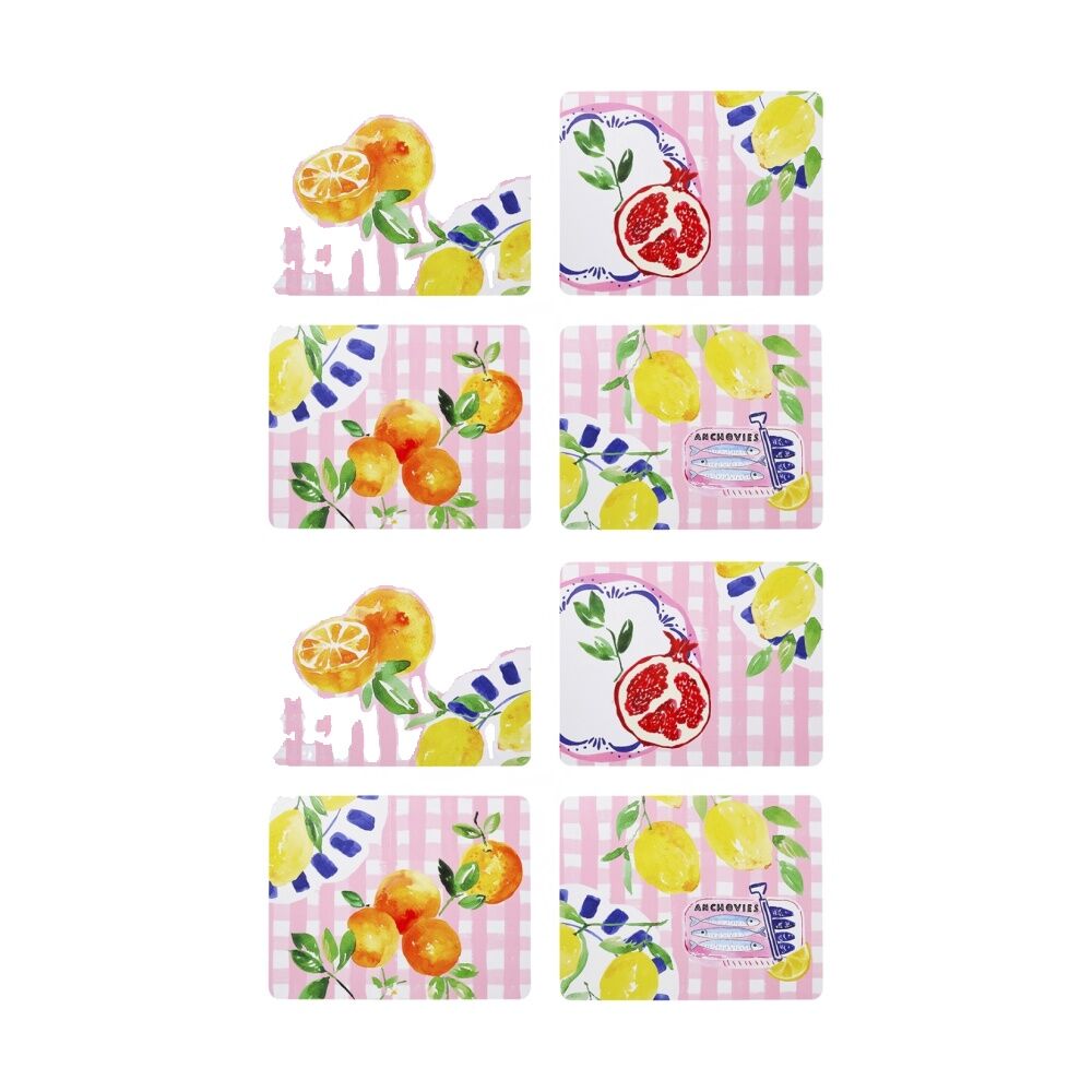 Porto 4pc Porto Positano Inspired/Pink Check w/ Lemons Dinner Placemats 34x26.5cm (2 Pack)