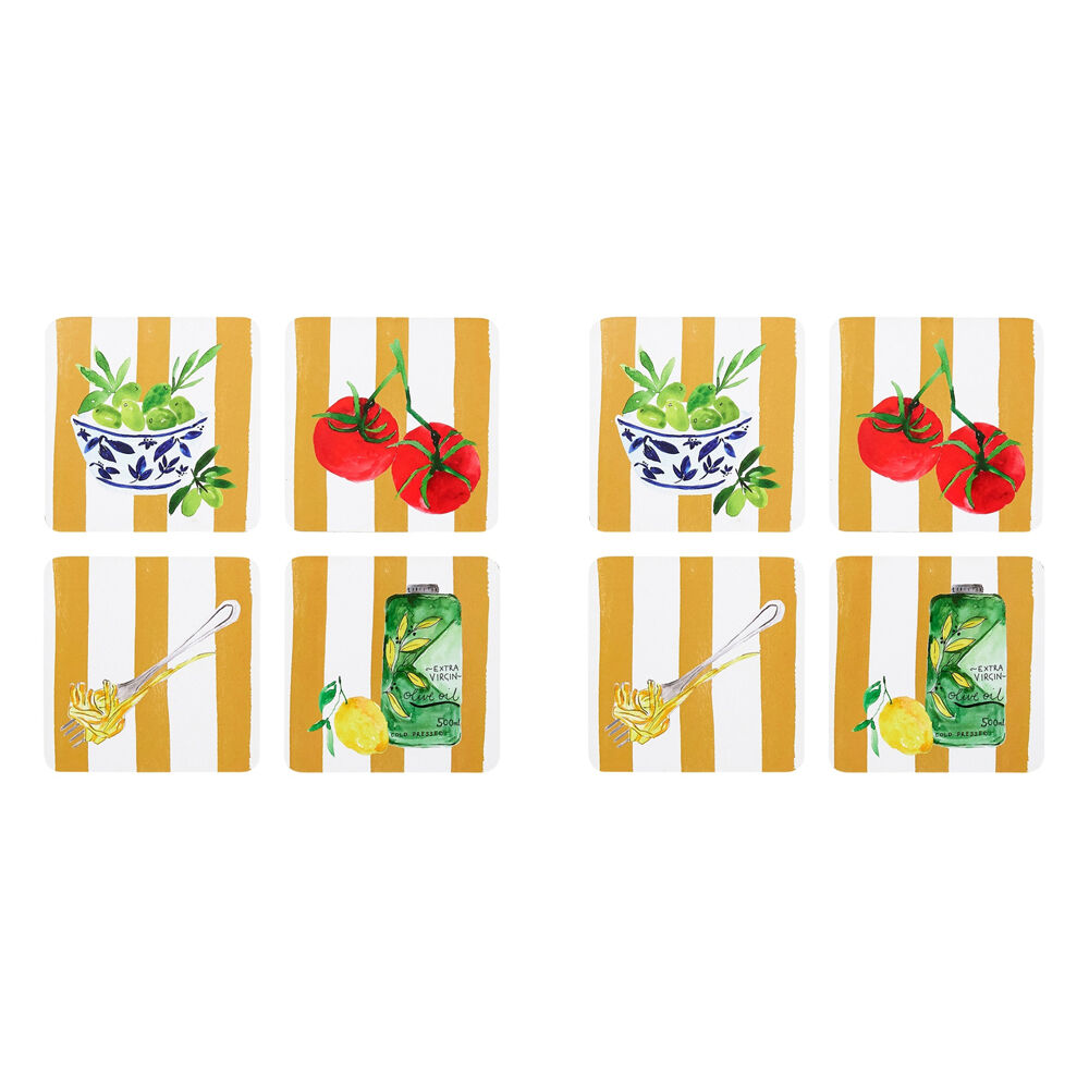 Porto 4pc Porto Beige Stripe & Florence Food Rectangle Coasters 10cm (2 Pack)