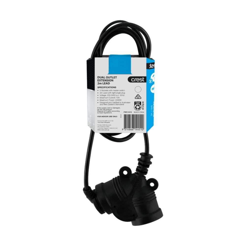 Crest 2 Socket Master Control Switch Dual Outlet AU/NZ Plug Black 2m (2 Pack) — image 5