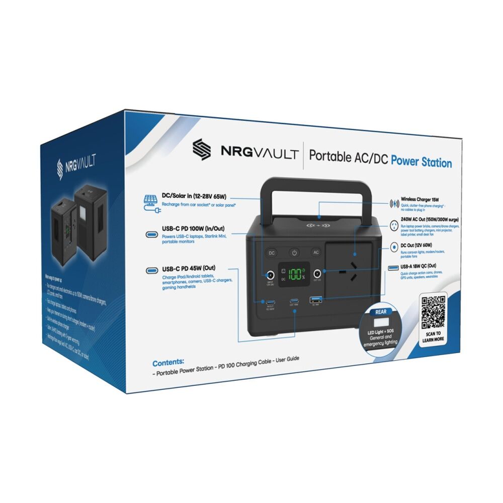 NRG Vault Black 150W Portable Power Station AC DC USB 15W Wireless Charging Pad — image 8