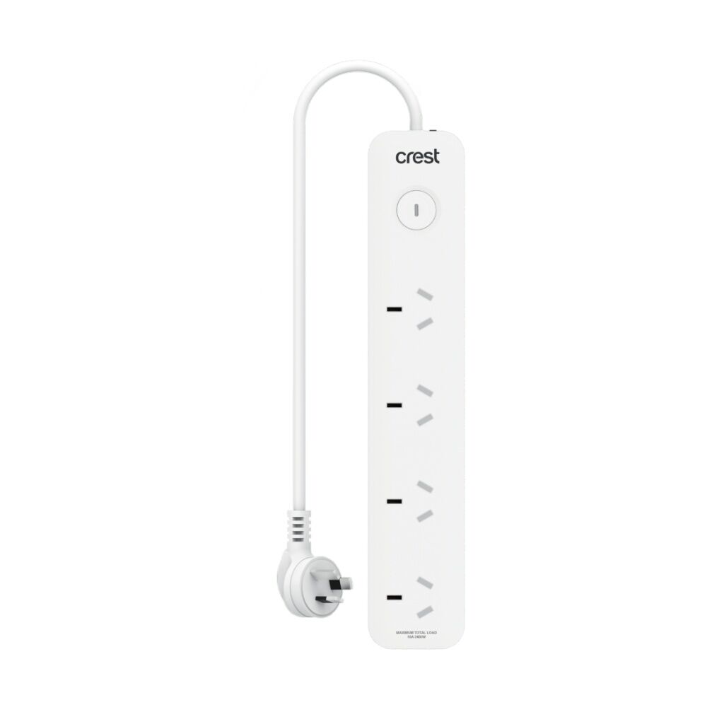 Crest 4 Socket Switch Surge Protector AU/NZ Plug Power Board White 90cm Crest