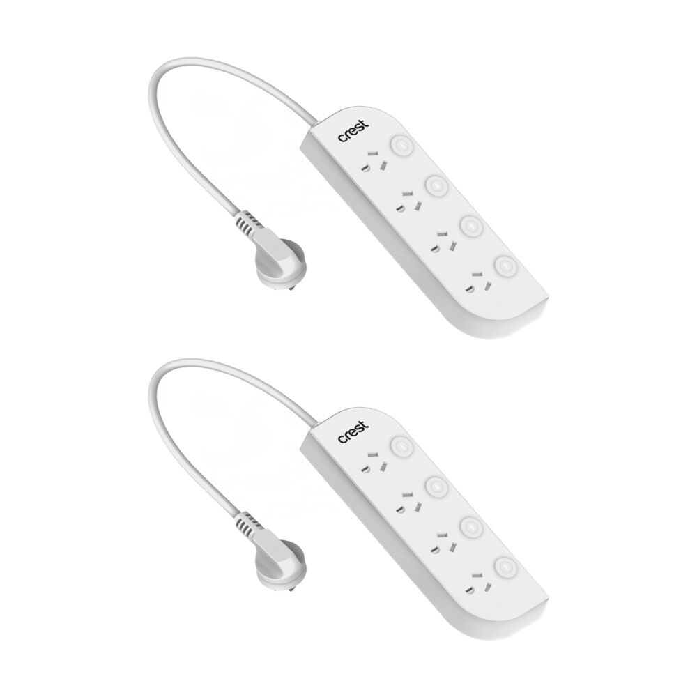 Crest 4 Socket Switched Wall Mountable Power Board AU/NZ Plug White 1m (2 Pack)