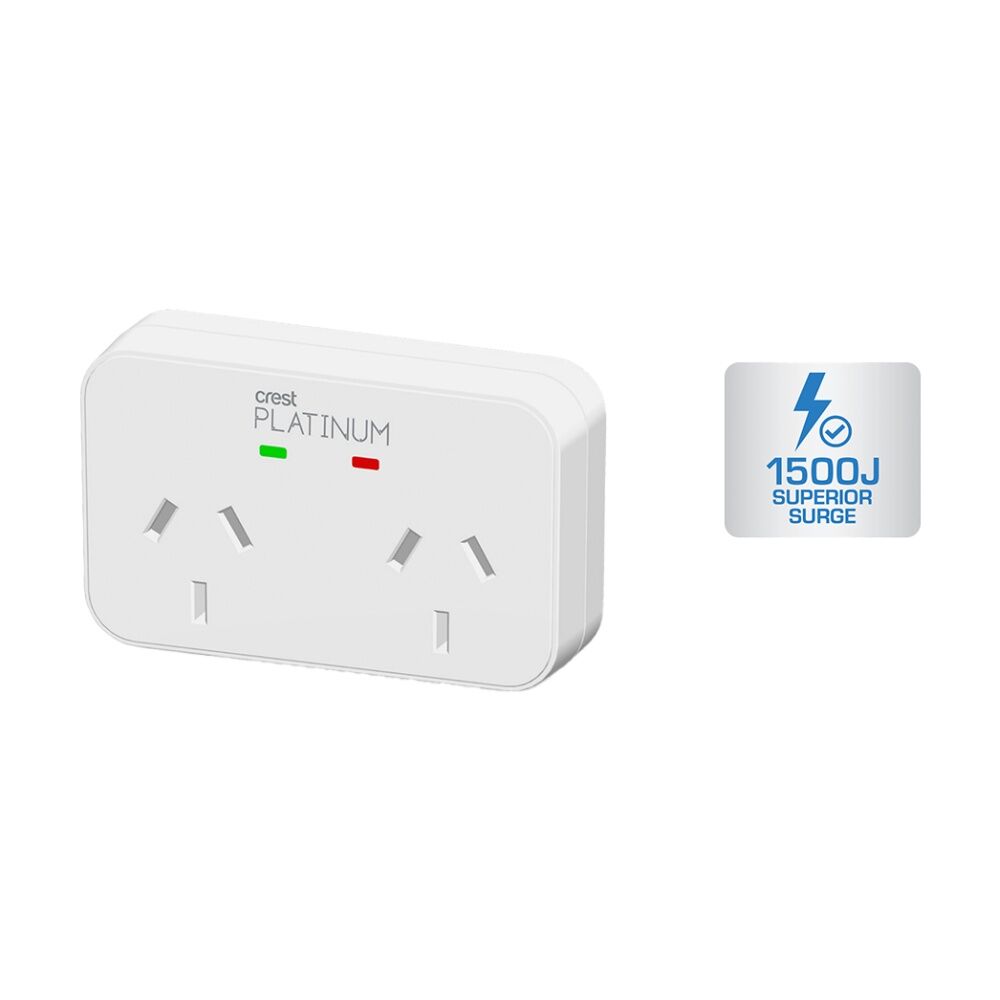 Crest Platinum 2 Socket Surge Protector AU/NZ Plug w/ Child Protection White (2 Pack) — image 3