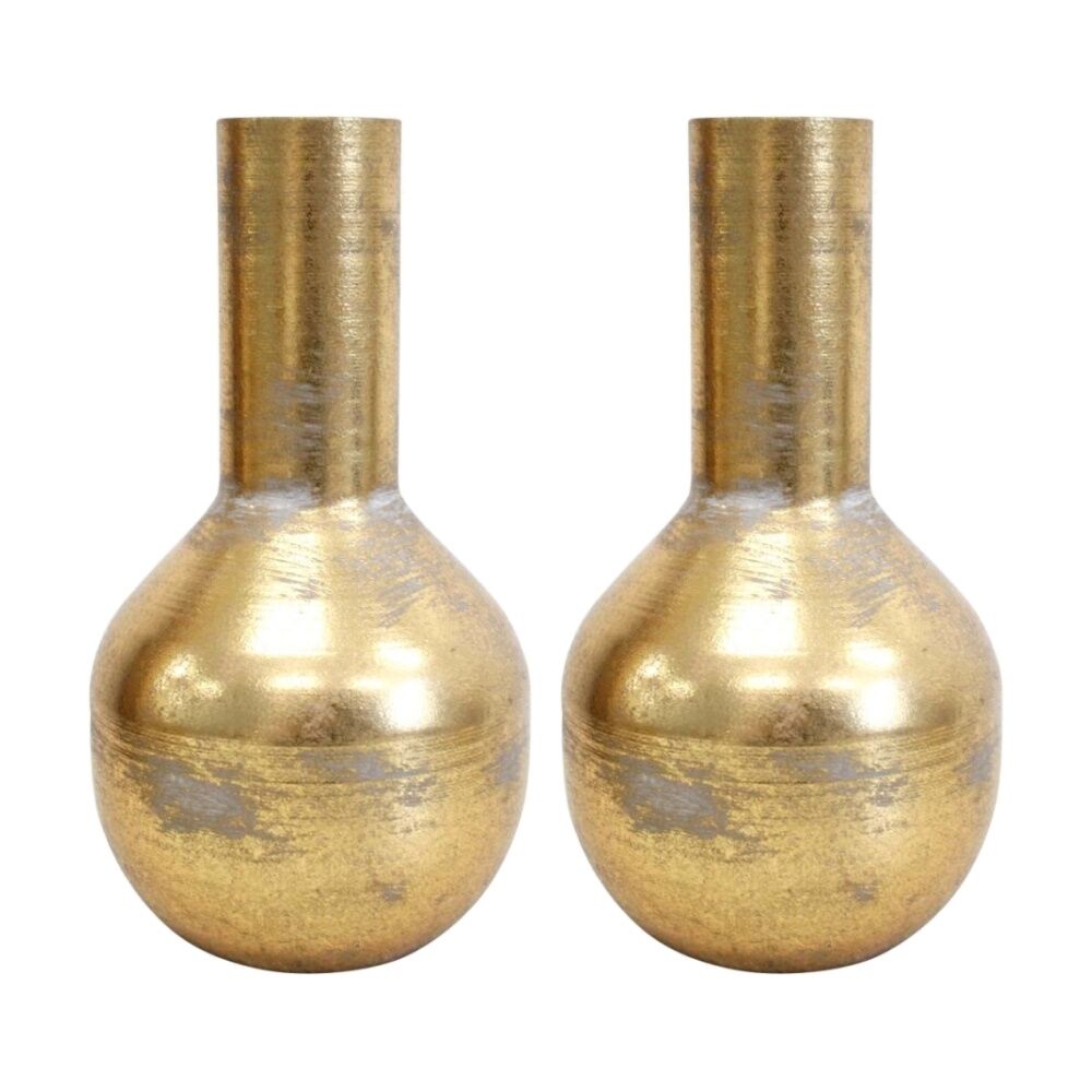 LVD Decorative Metal Bud Vase Home Decor Metallic Gold 20x11x11cm (2 Pack)