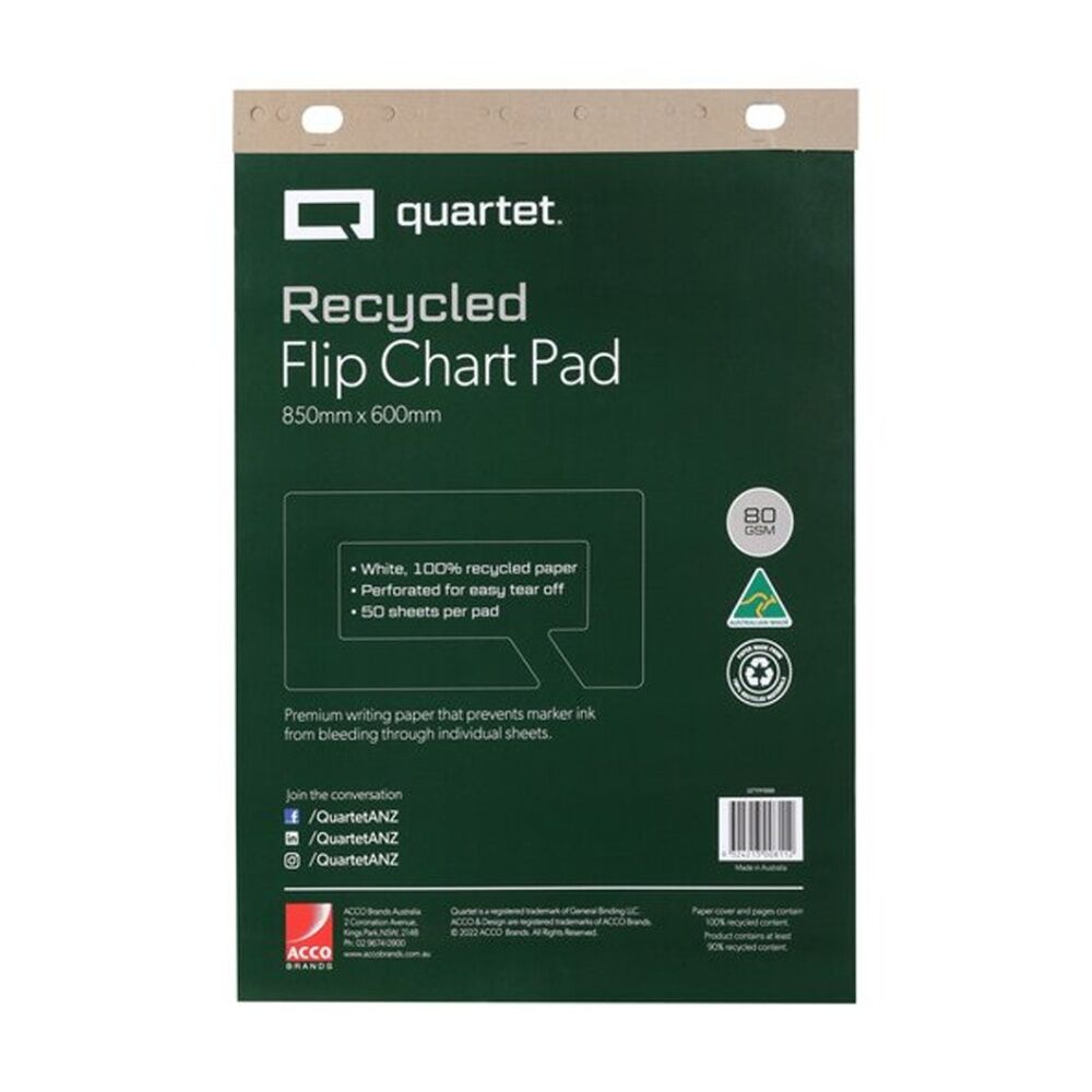 Quartet White Flipchart Pad 50 Sheets Recycled Paper 600x850mm