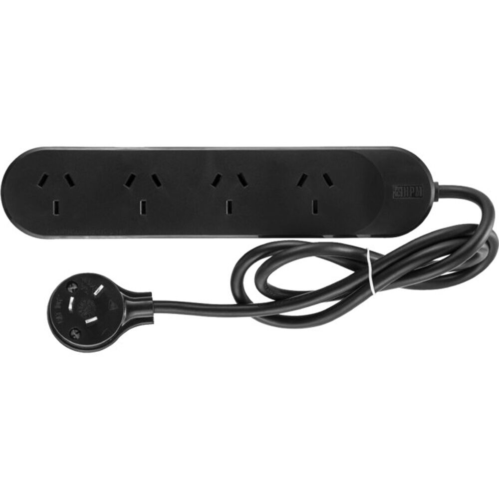 HPM 2400W 4 Outlet Powerboard 0.9M Lead Black Power Cord (2 Pack) — image 2