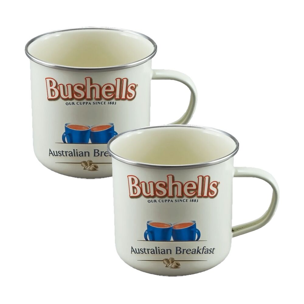 Rojo 2pc Rojo Bushells Tea Durable Steel Enamel Coffee Mug Set Cream 9cm (2 Pack) — image 2