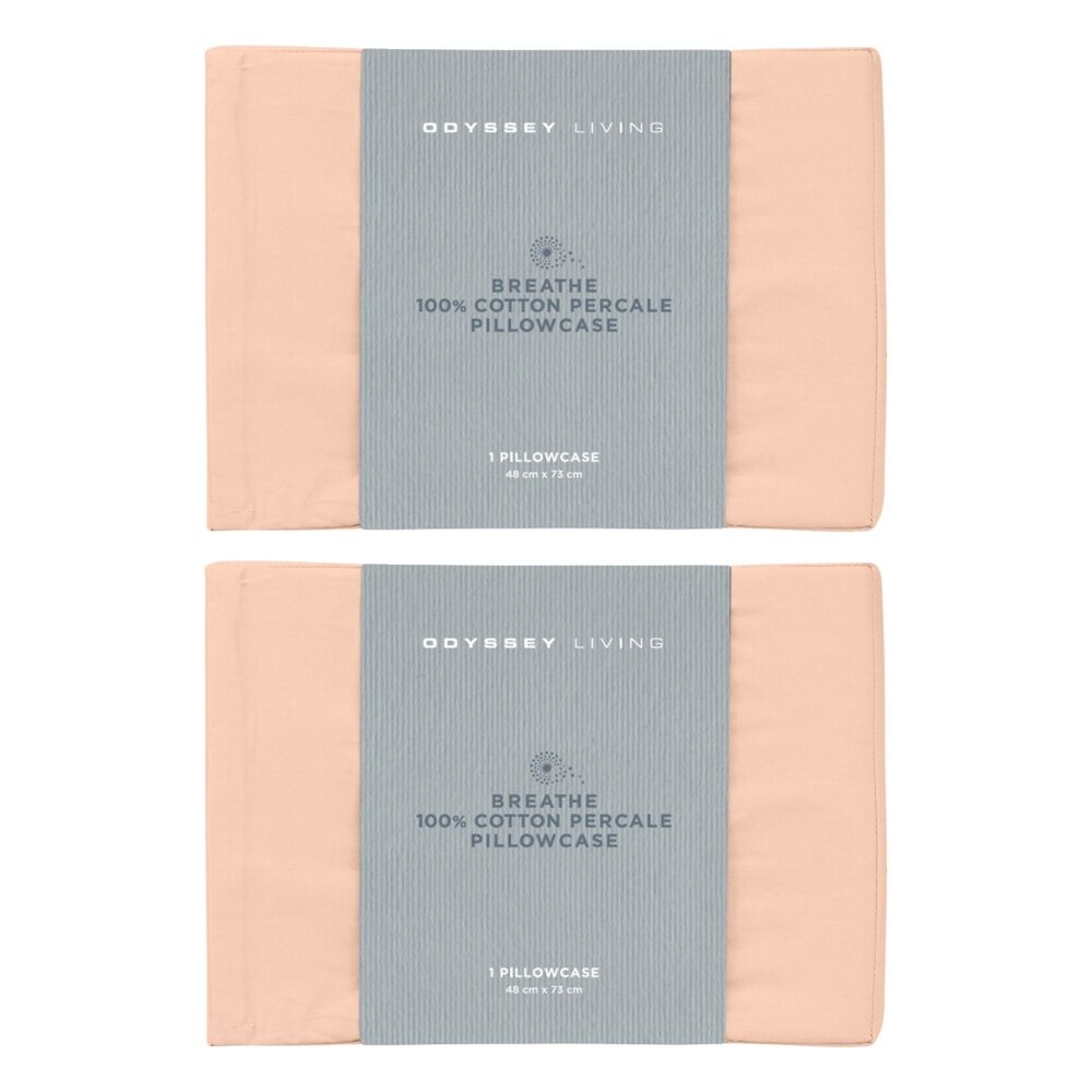 Odyssey Living Breathe Cotton Standard Pillowcase 48cm x 73cm Light Clay (2 Pack)