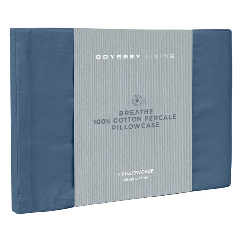 Odyssey Living Marine Blue Breathe Cotton Standard Pillowcase 48cm x 73cm — image 2