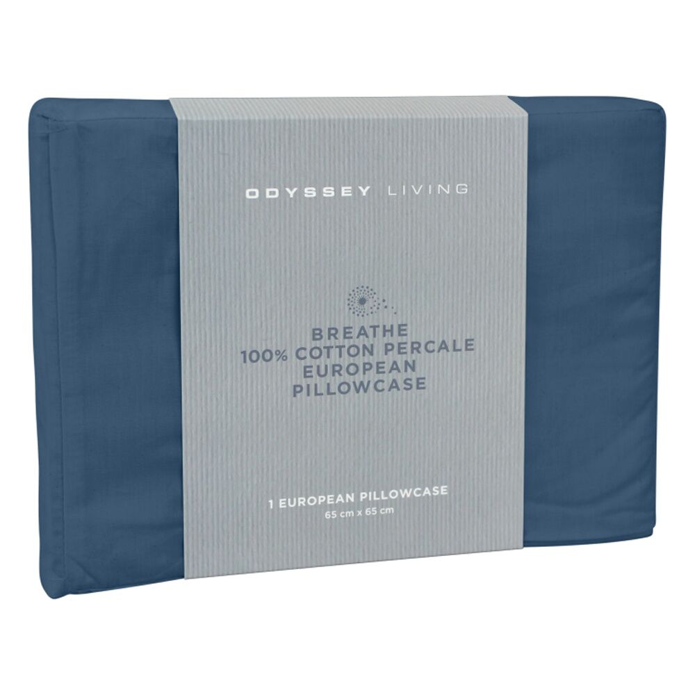 Odyssey Living Marine Blue Breathe Cotton European Pillowcase 65cm x 65cm — image 2