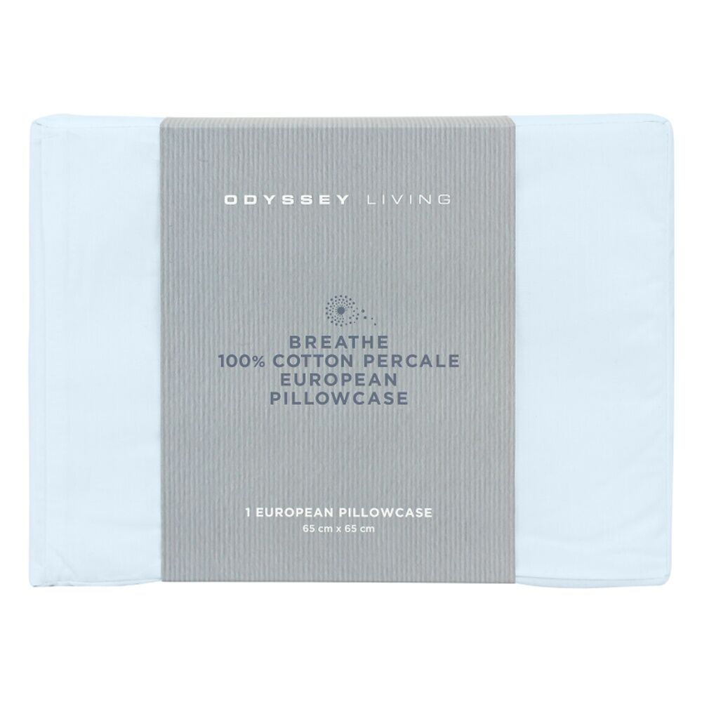Odyssey Living Breathe Cotton European Pillowcase 65cm x Sky Blue (2 Pack) — image 4