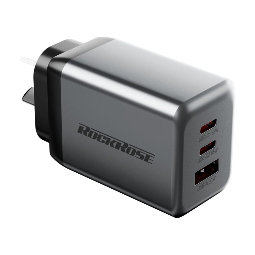 Rockrose RRTC57 Infinito G65 3-Port Fast Charging 65W GaN PD QC 3.0 Power Adapter - Ultra Compact Multi-Protection - Space Grey Color Only 1 Title