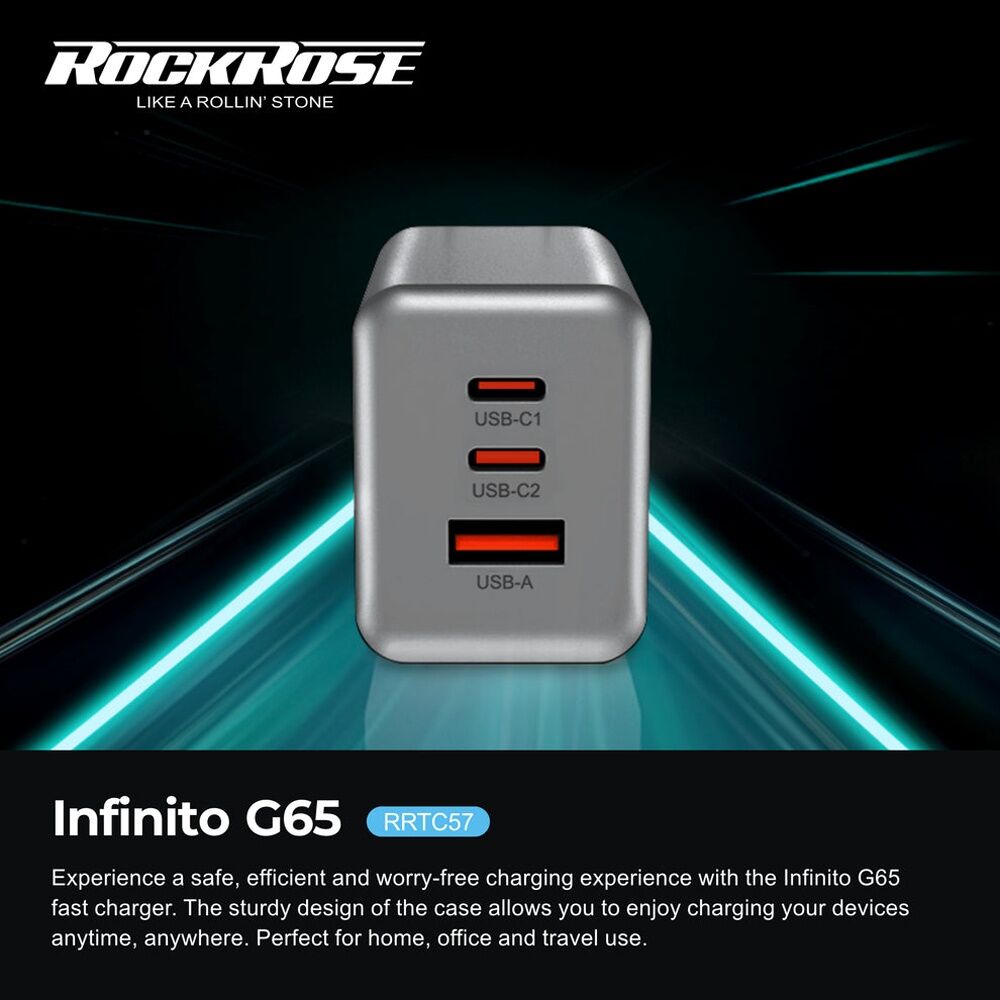 Rockrose RRTC57 Infinito G65 3-Port Fast Charging 65W GaN PD QC 3.0 Power Adapter - Ultra Compact Multi-Protection - Space Grey Color Only 1 Title — image 7