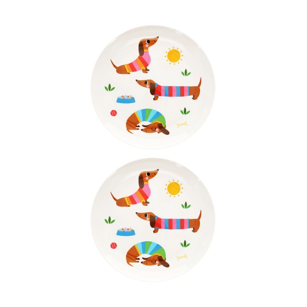 Rex London Melamine Plate Sausage Dog Durable Kids Dining Serveware 21.5cm (2 Pack)