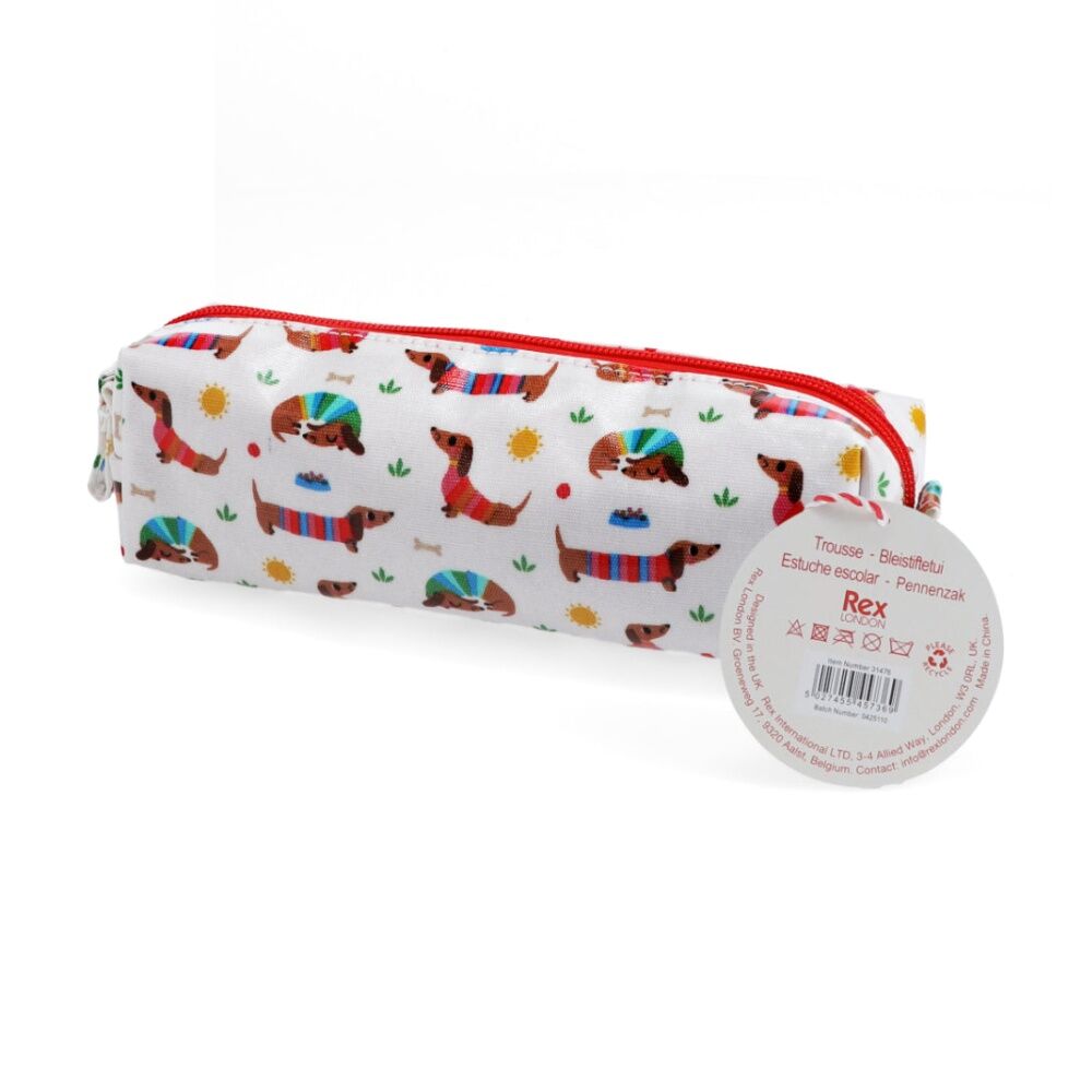 Rex London Pencil Case Stationary Storage Accessory Sunny Sausage Dog - Playful Design - Roomy Interior - Easy To Clean Oilcloth Material - School — image 2