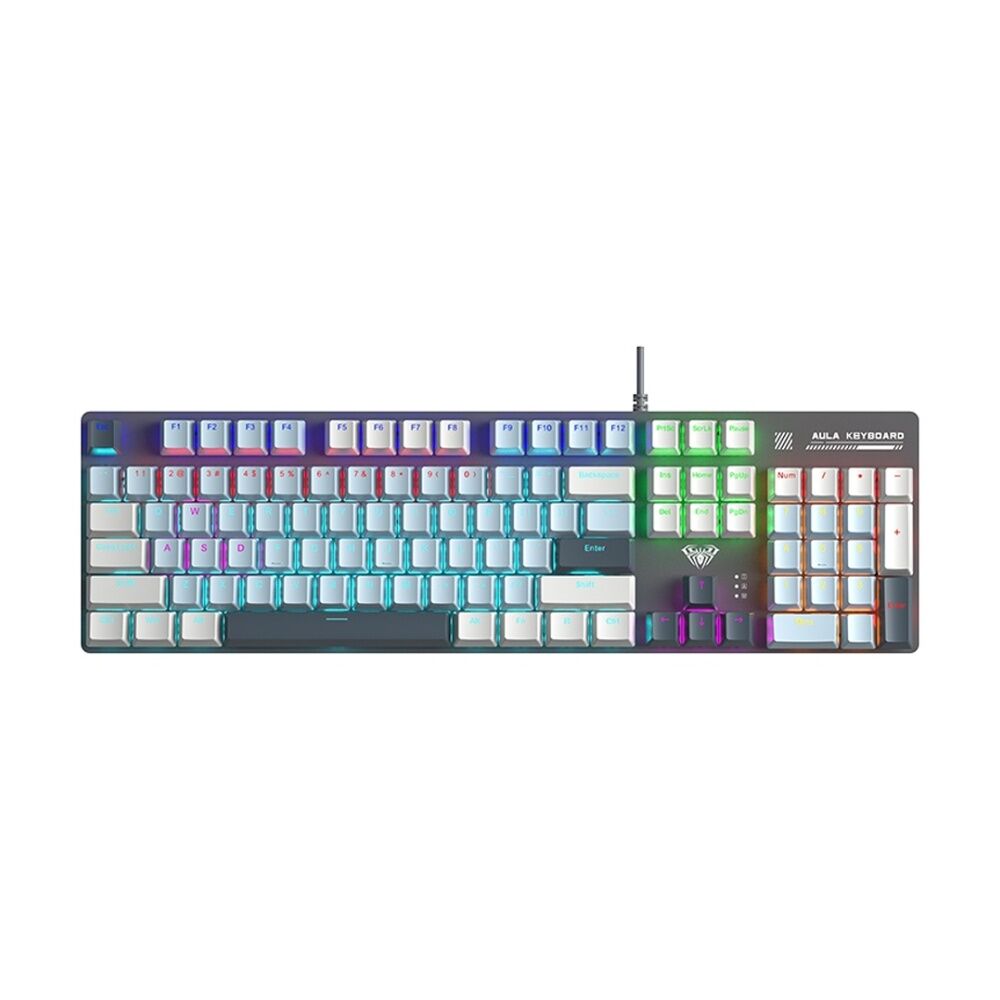 Aula Gray/Blue/White S500 Wired Zoned RGB Mechanical Keyboard