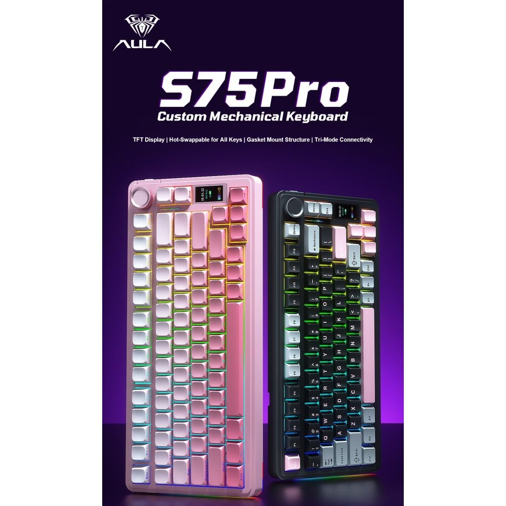 Aula Pink S75 PRO Wireless Tri-Mode Gasket RGB Mechanical Keyboard — image 2