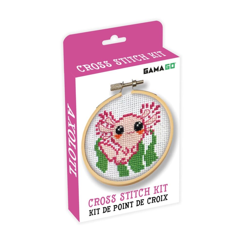 Gamago Axolotl Kids Craft Cross Stitch Embroidery Kit Pink/Green (2 Pack) — image 2