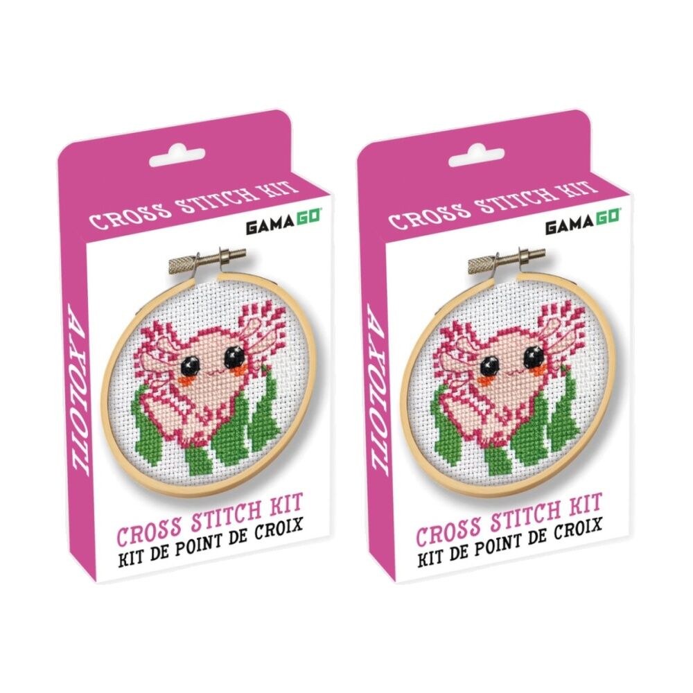 Gamago Axolotl Kids Craft Cross Stitch Embroidery Kit Pink/Green (2 Pack)