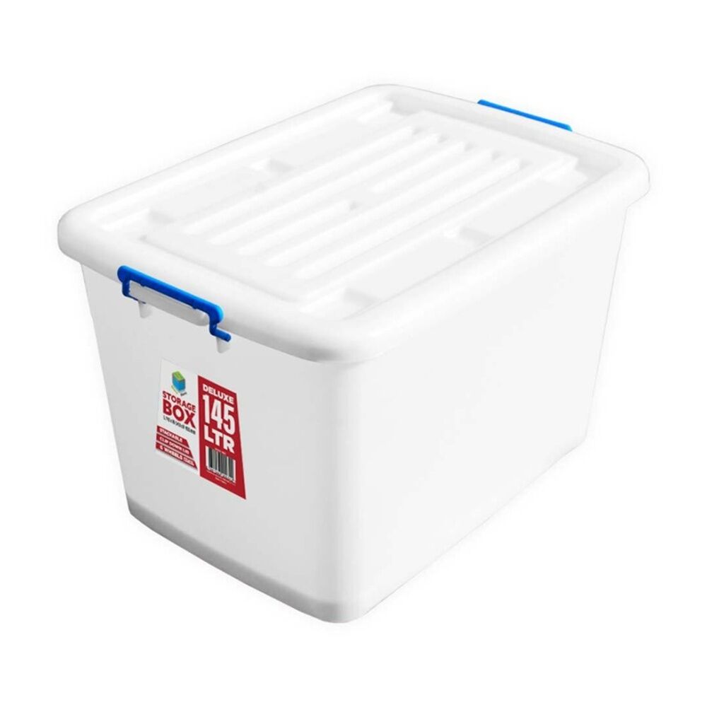 Braz Plastic Storage Container Box Thai Deluxe w/ Lid & Handles 145L Clear (2 Pack) — image 2