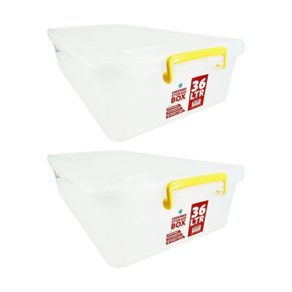 Braz Plastic Underbed Storage Container Box 36L w/ Lid & Handles 80x38x16cm (2 Pack)