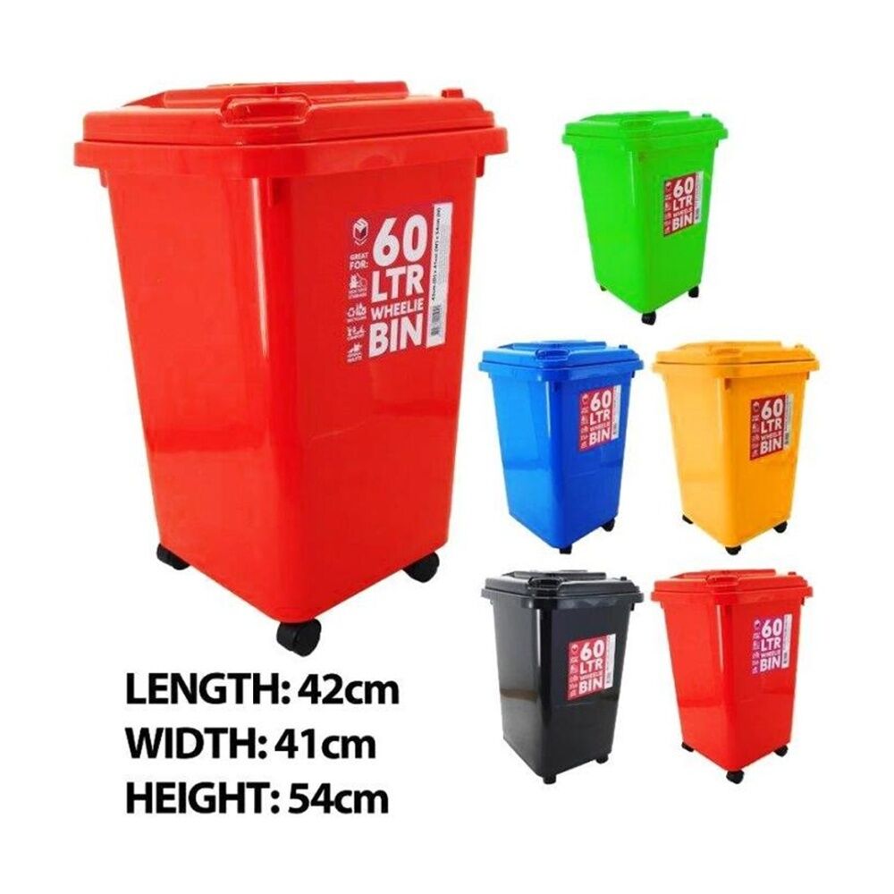 Braz 60L 54x42x41cm Rubbish & Waste Outdoor Wheely Bin w/ Lid Wheels Assorted — image 2