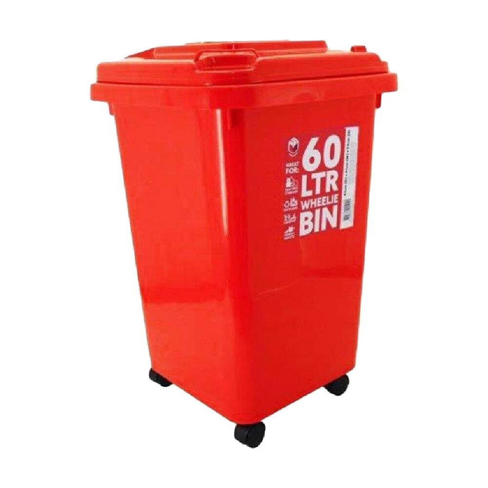 Braz 60L 54x42x41cm Rubbish & Waste Outdoor Wheely Bin w/ Lid Wheels Assorted