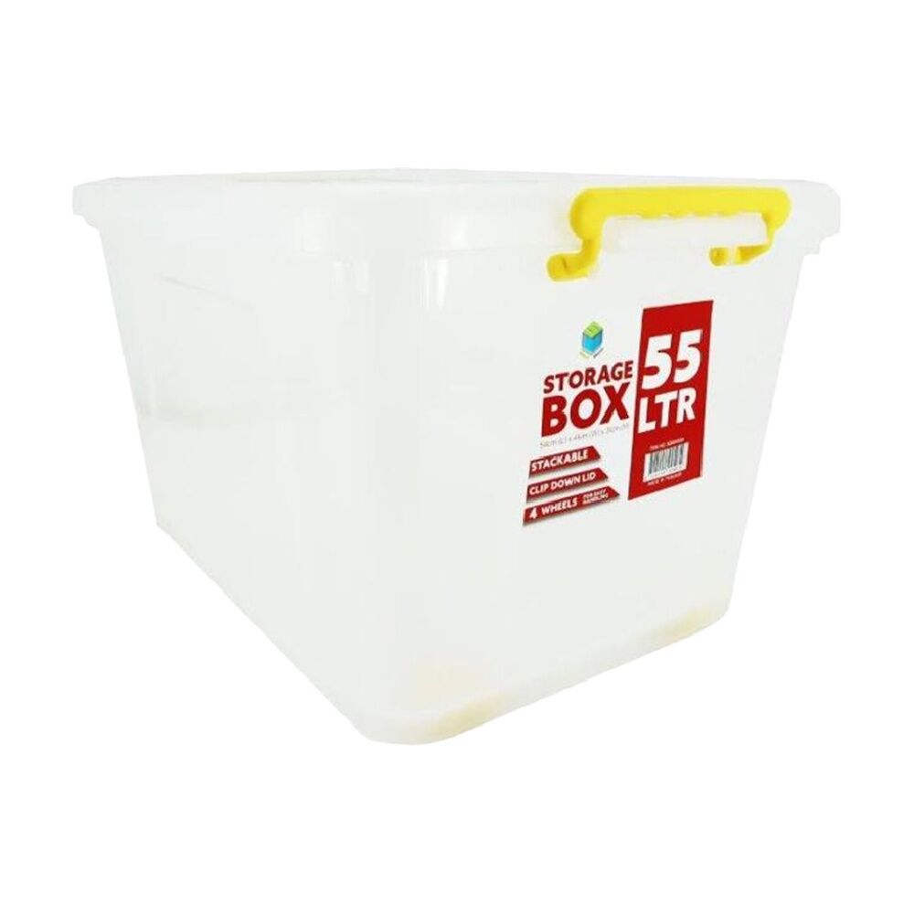 Braz Plastic Storage Container Box 55L w/ Lid & Handles 54x41x31cm Assorted (2 Pack) — image 2