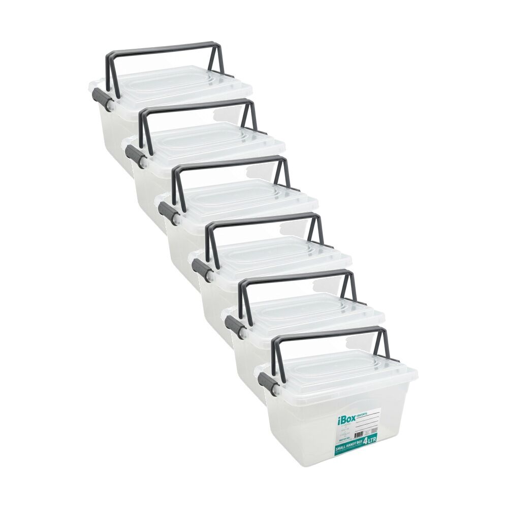 Ibox Medium Plastic Storage Box w/ Lid & Handle 27x19x15cm 4L Assorted (6 Pack)