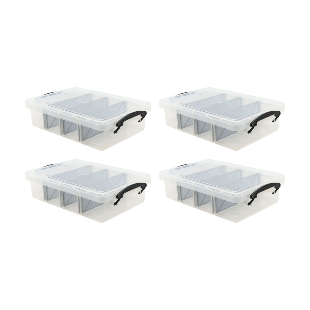 Braz 4 Divided Compartment Storage Container w/ Secure Clip Lid 6L Assorted (4 Pack)