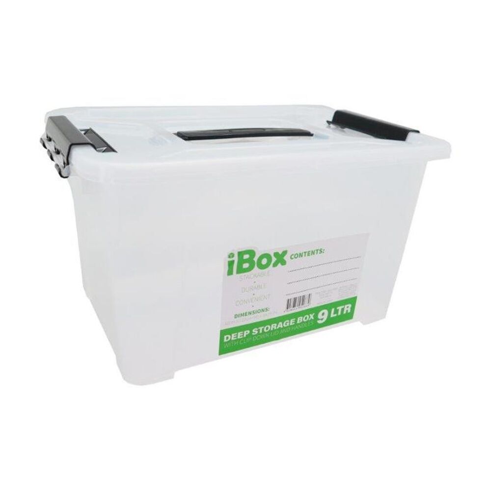 Ibox 32x22x18cm 9L Deep Storer White Plastic Storage Box w/ Handle Clips