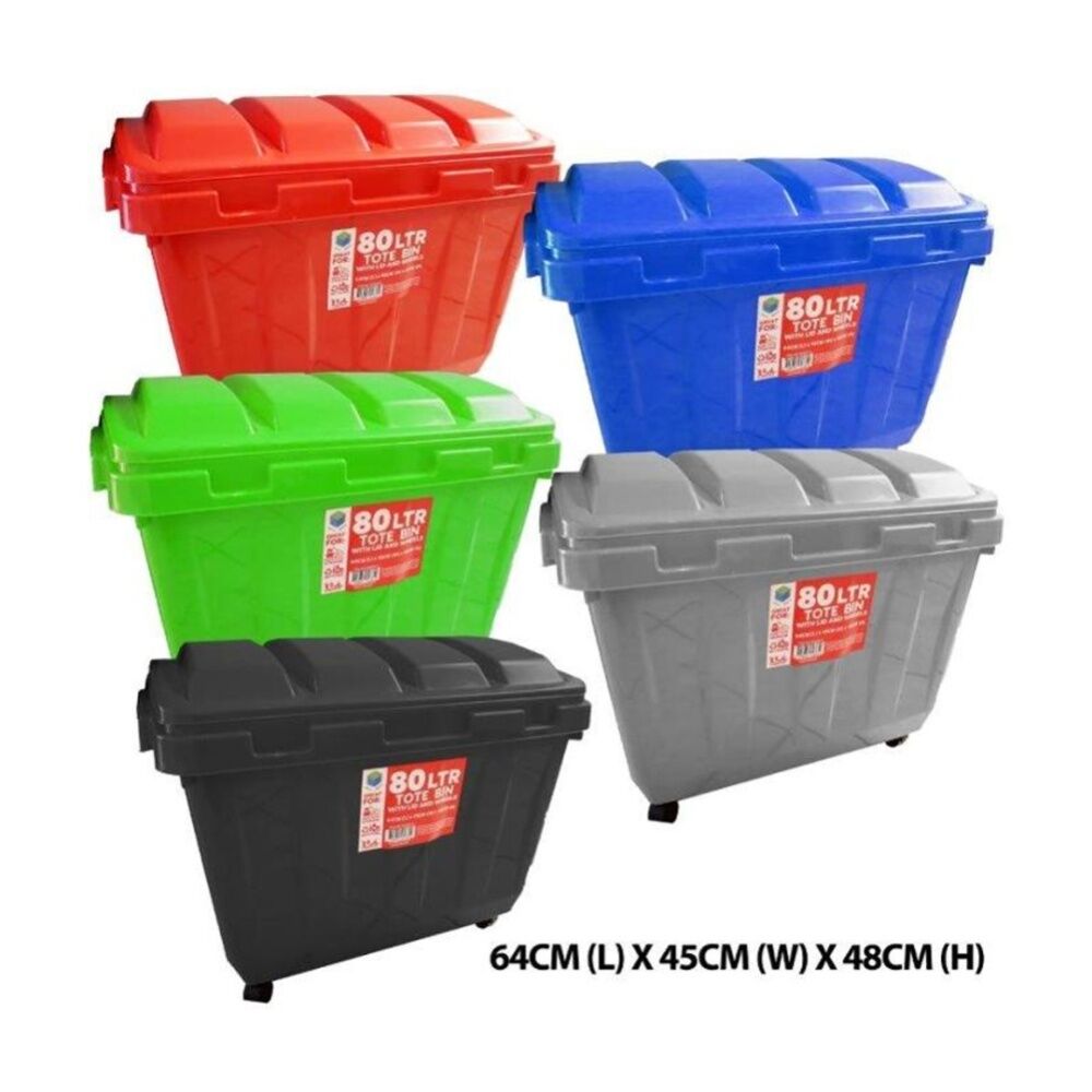 Braz 34x48x45cm 80L Rubbish & Waste Outdoor Tote Bin w/ Lid Wheels Assorted — image 2